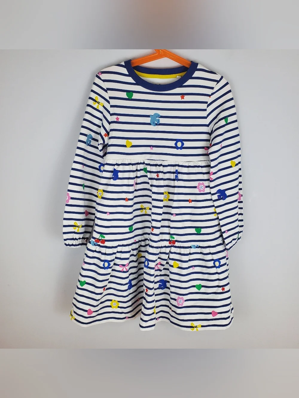 Mini Boden Tiered Sweatshirt Dress Navy/ Ivory Stripe Size 6-7Y